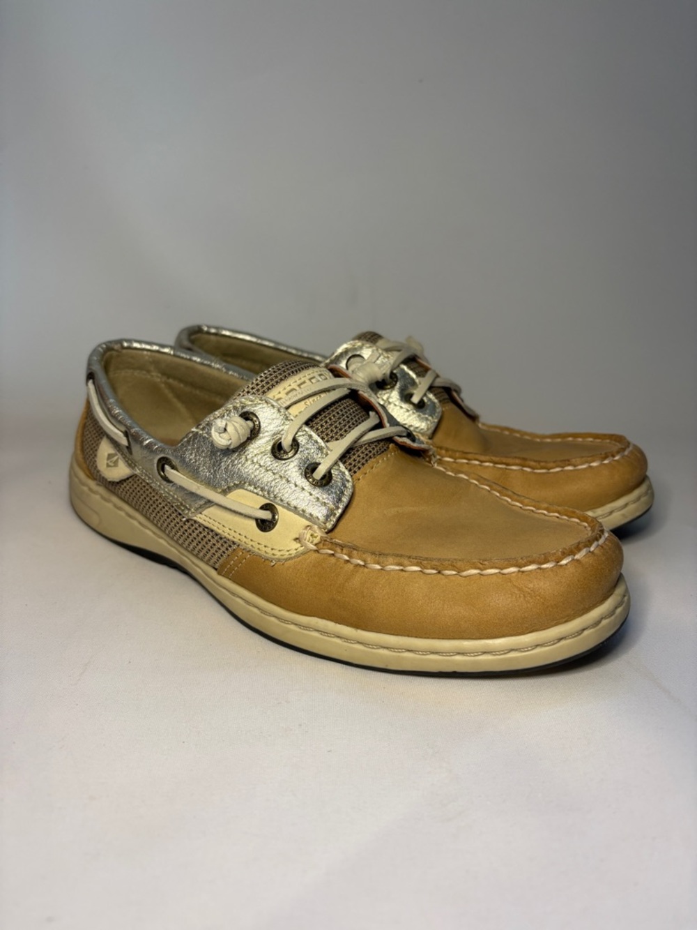 Sperry Top-Sider Women's Angelfish Boat‎ Shoes Linen Oat Metallic Silver Size 8